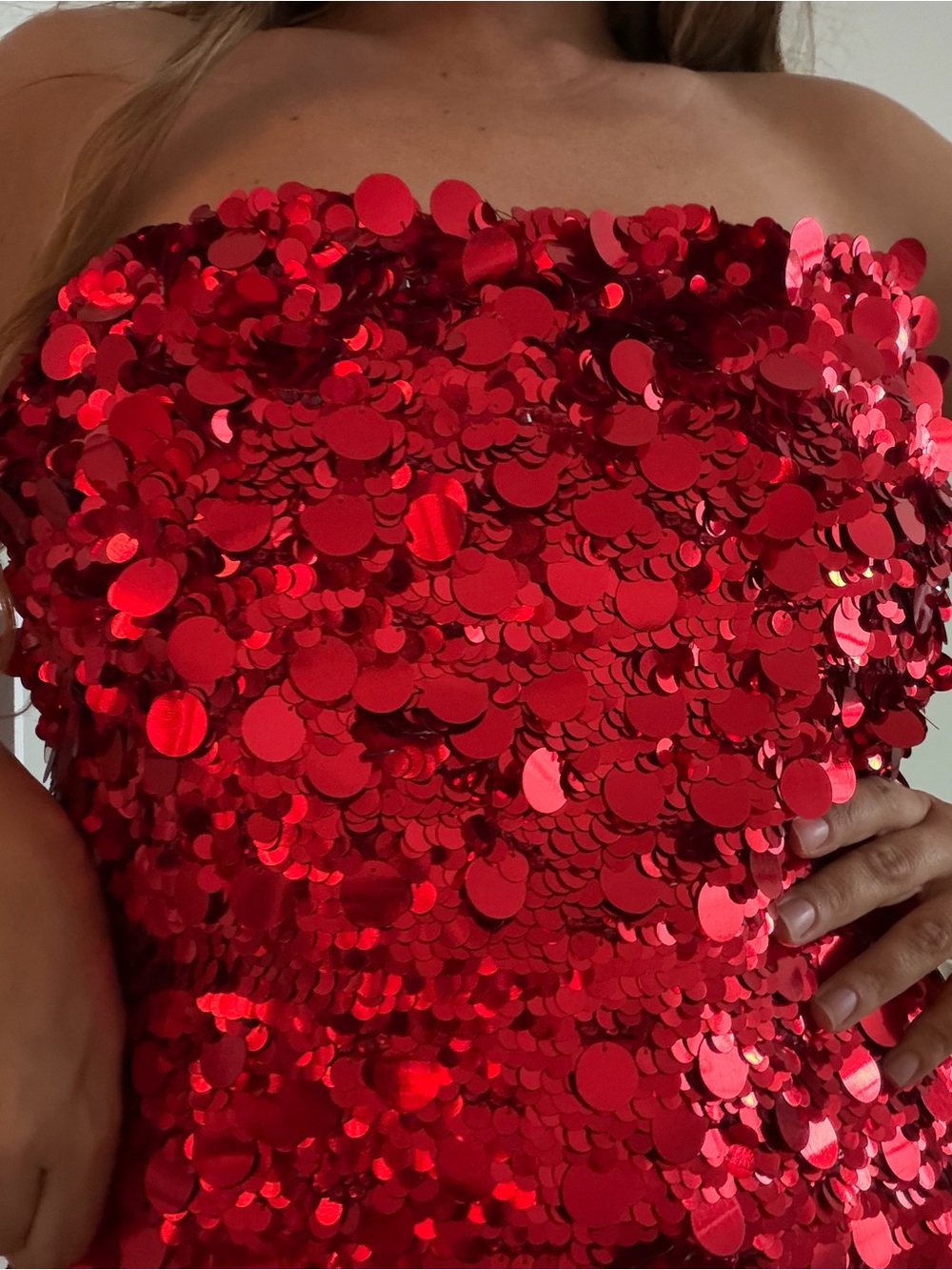 Retrofete Nolia Strapless Red Sequin Mini Dress, NWT, XL
